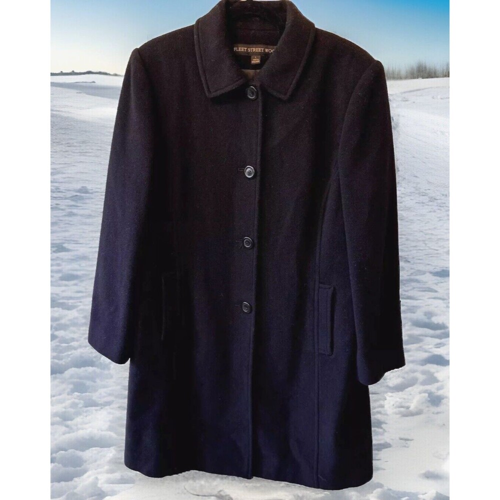 Fleet Street Coat Women’s Size Large Button Front Long Collared‎ Black